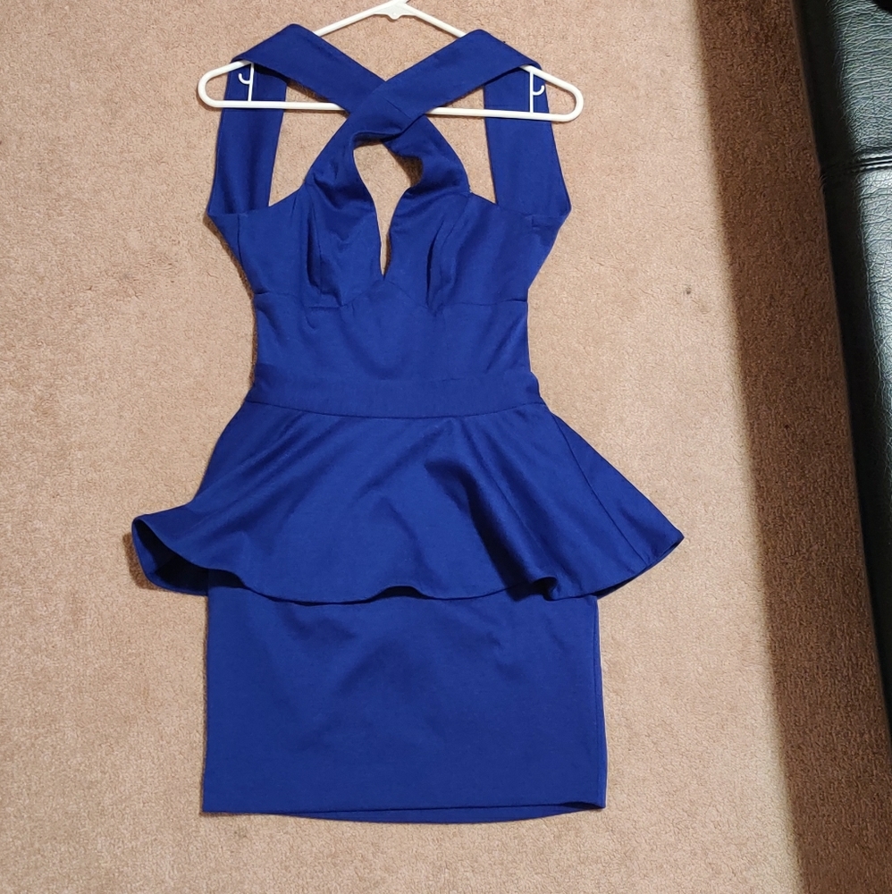 Navy blue Peplum backless dress